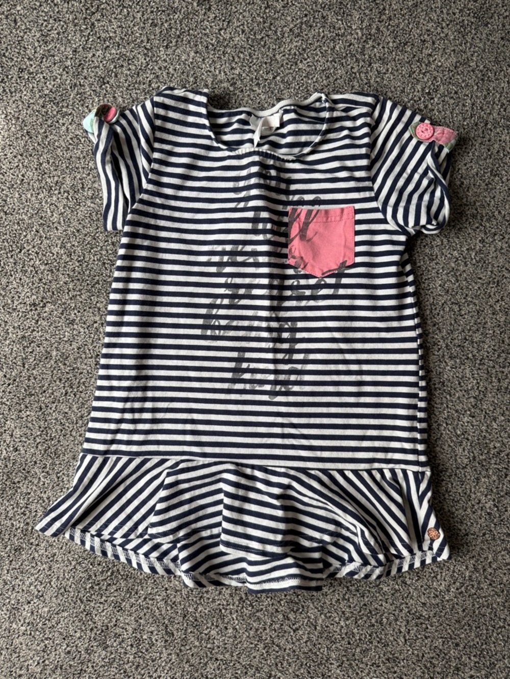 Matilda Jane Navy and White Striped Short Sleeve Tee with Pink Pocket